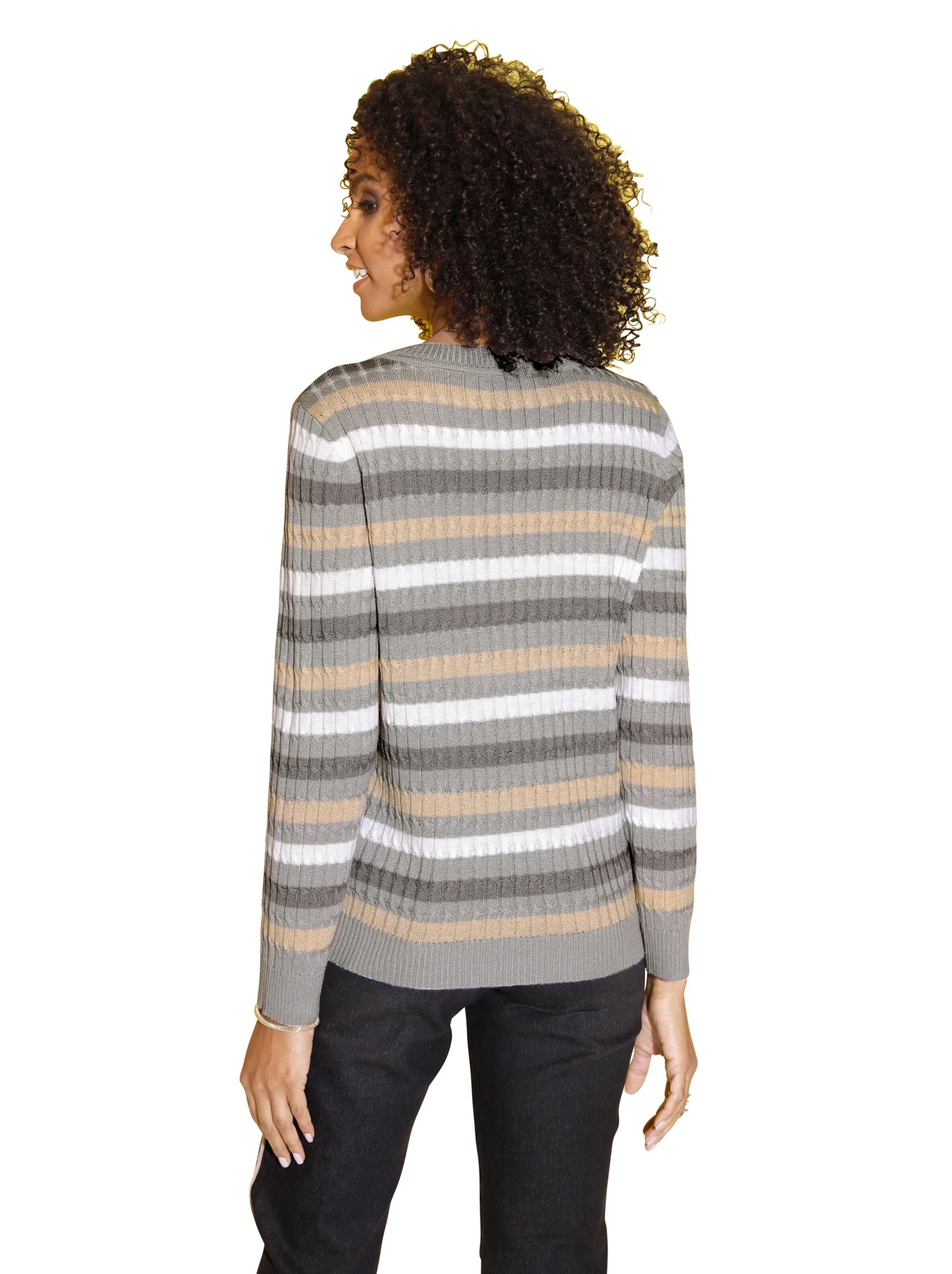 Pullover - grau-sand-gestreift