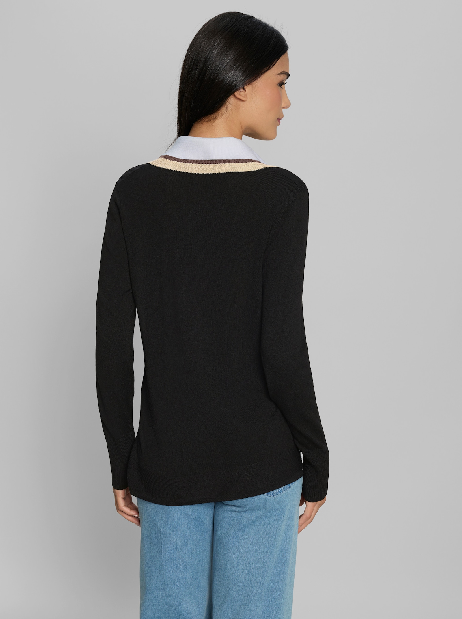 heine Polopullover mit Kontraststreifen - schwarz