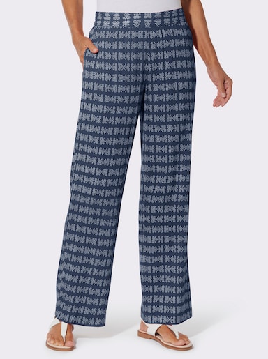 Druckhose in weiter Form - dunkelblau-ecru-bedruckt