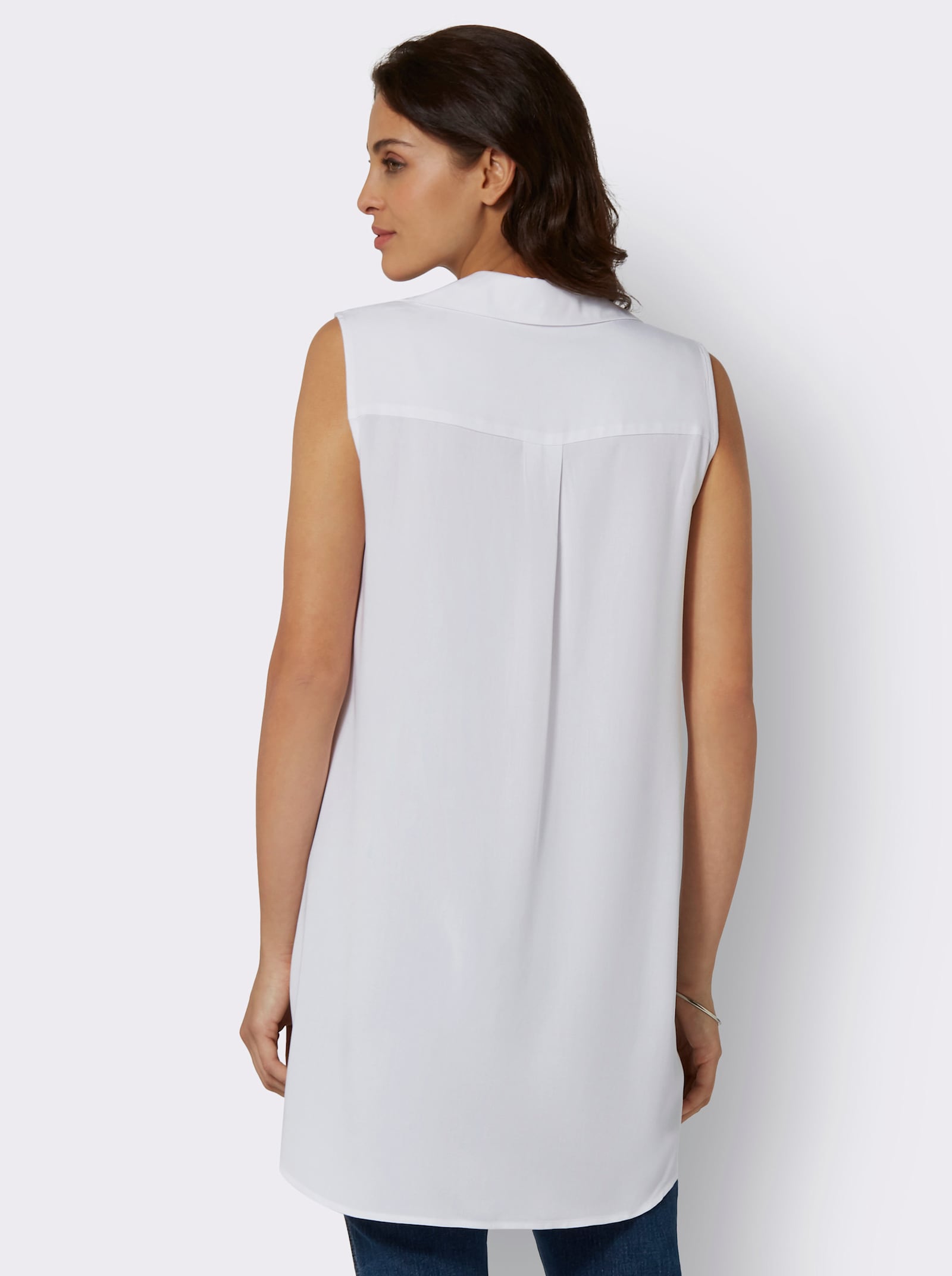 Ärmellose Bluse mit Zierknopfleiste - ecru