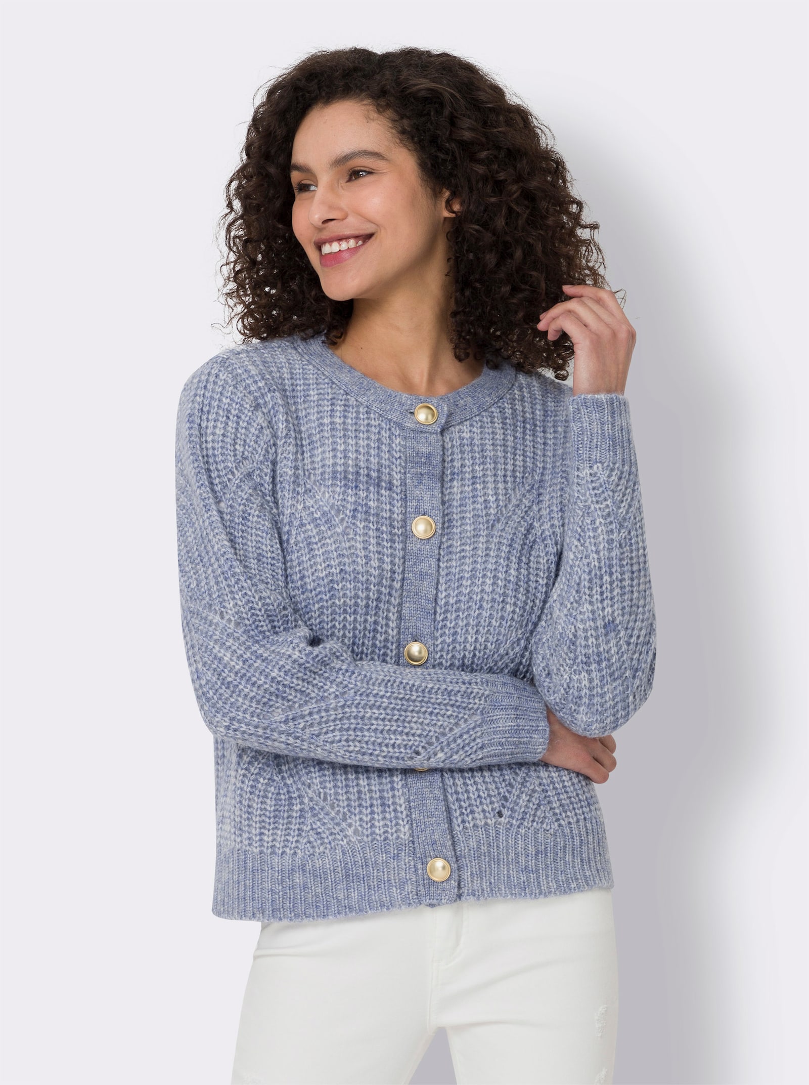 heine Cardigan im Ajour-Strick - taubenblau