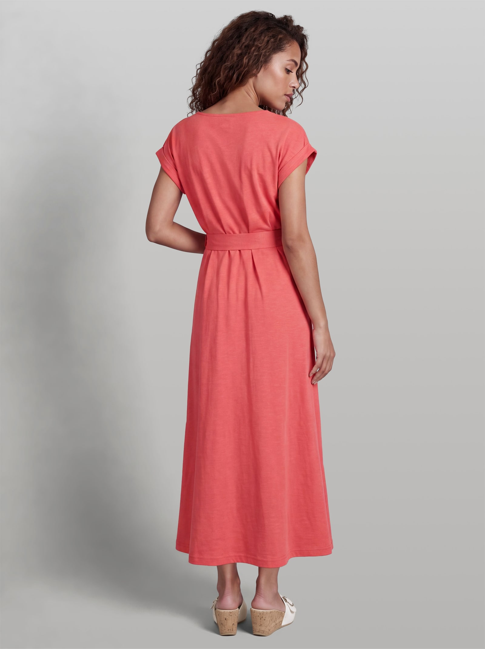 heine Baumwollkleid mit Bindegürtel - koralle