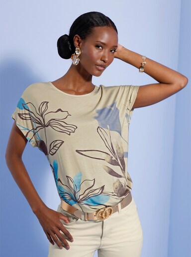 Print-Shirt mit überschnittenen Schultern - sand-bleu-bedruckt