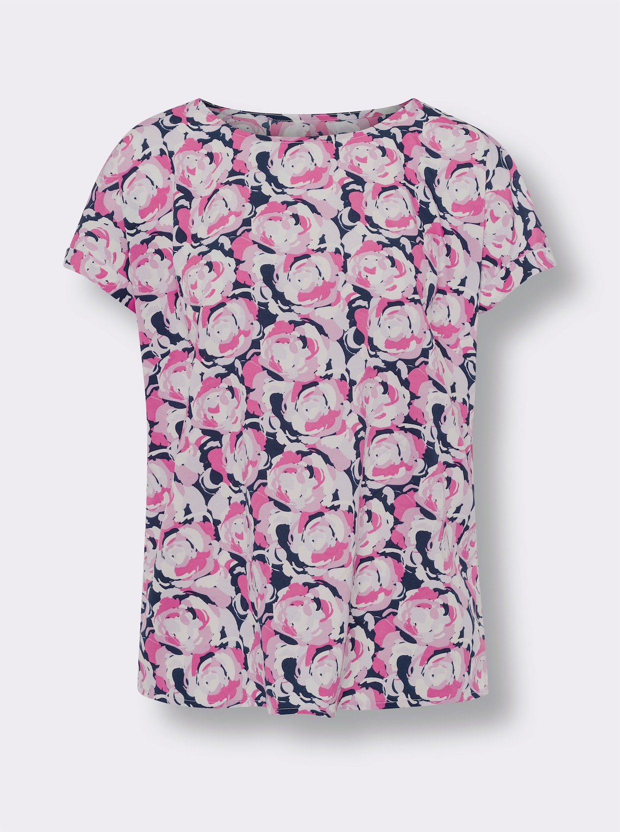 Schlupfbluse - marine-fuchsia-bedruckt