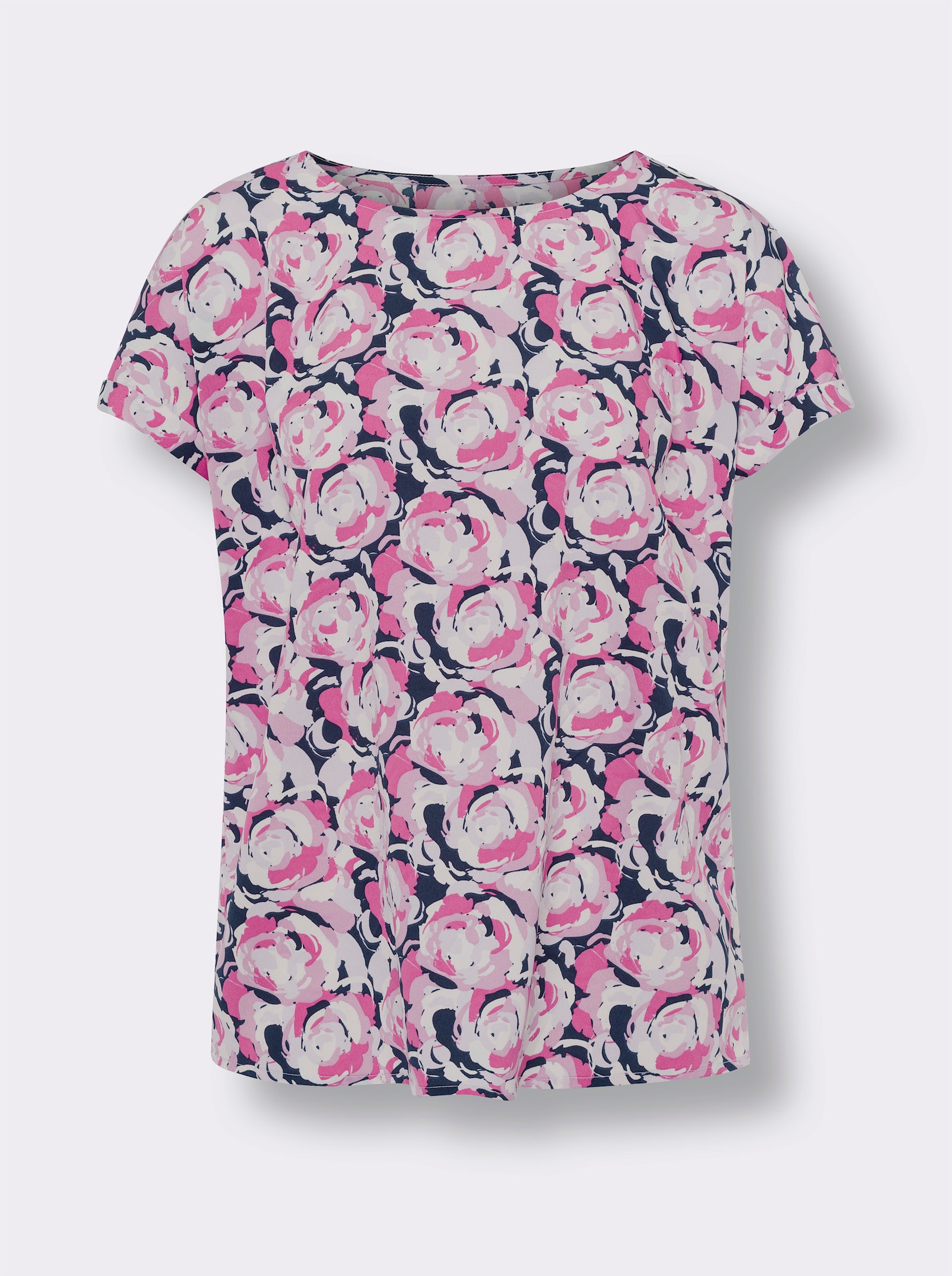 Navlékací halenka s falešnými manžetami - námořnická-fuchsiová-potisk