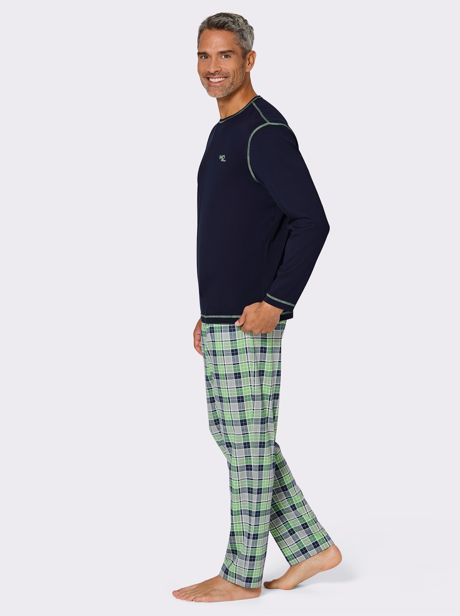 wäschepur men Schlafanzüge - marine-apfel-bedruckt + marine-kirsche-bedruckt