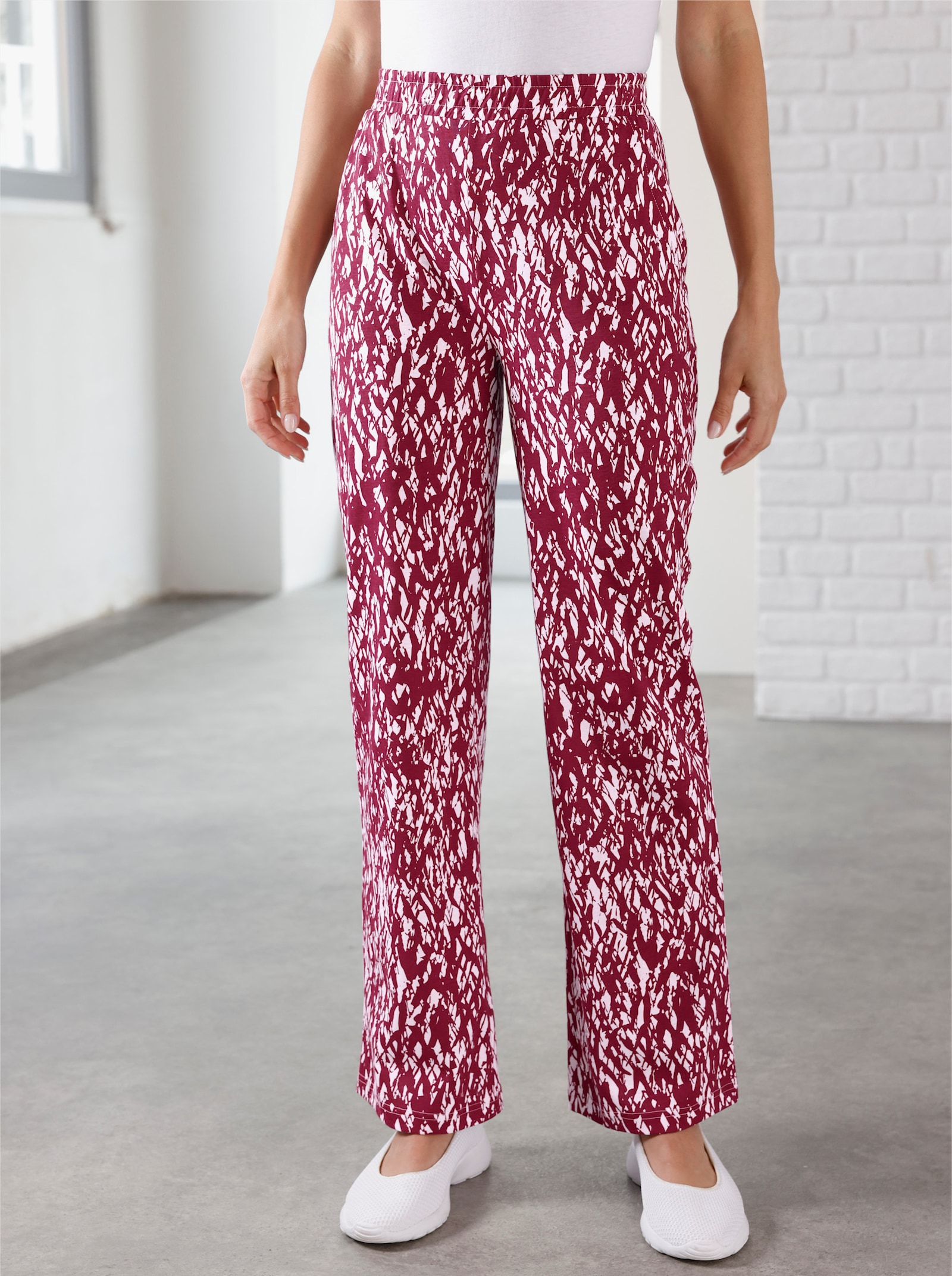 Vrijetijdsbroek met twee zakken, bedrukt - bordeaux/ecru bedrukt