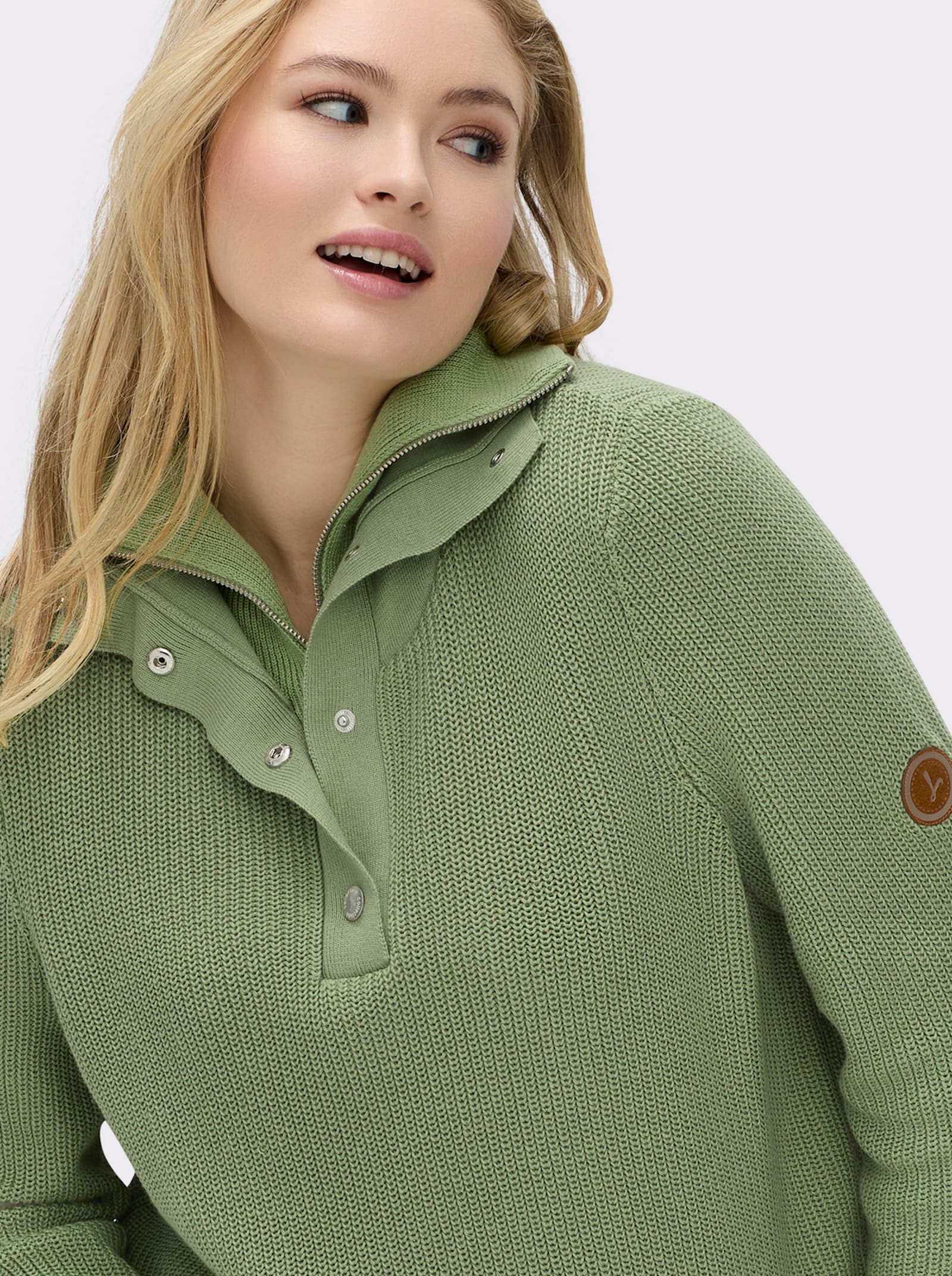 Strickpullover mit Troyerkragen - eucalyptus
