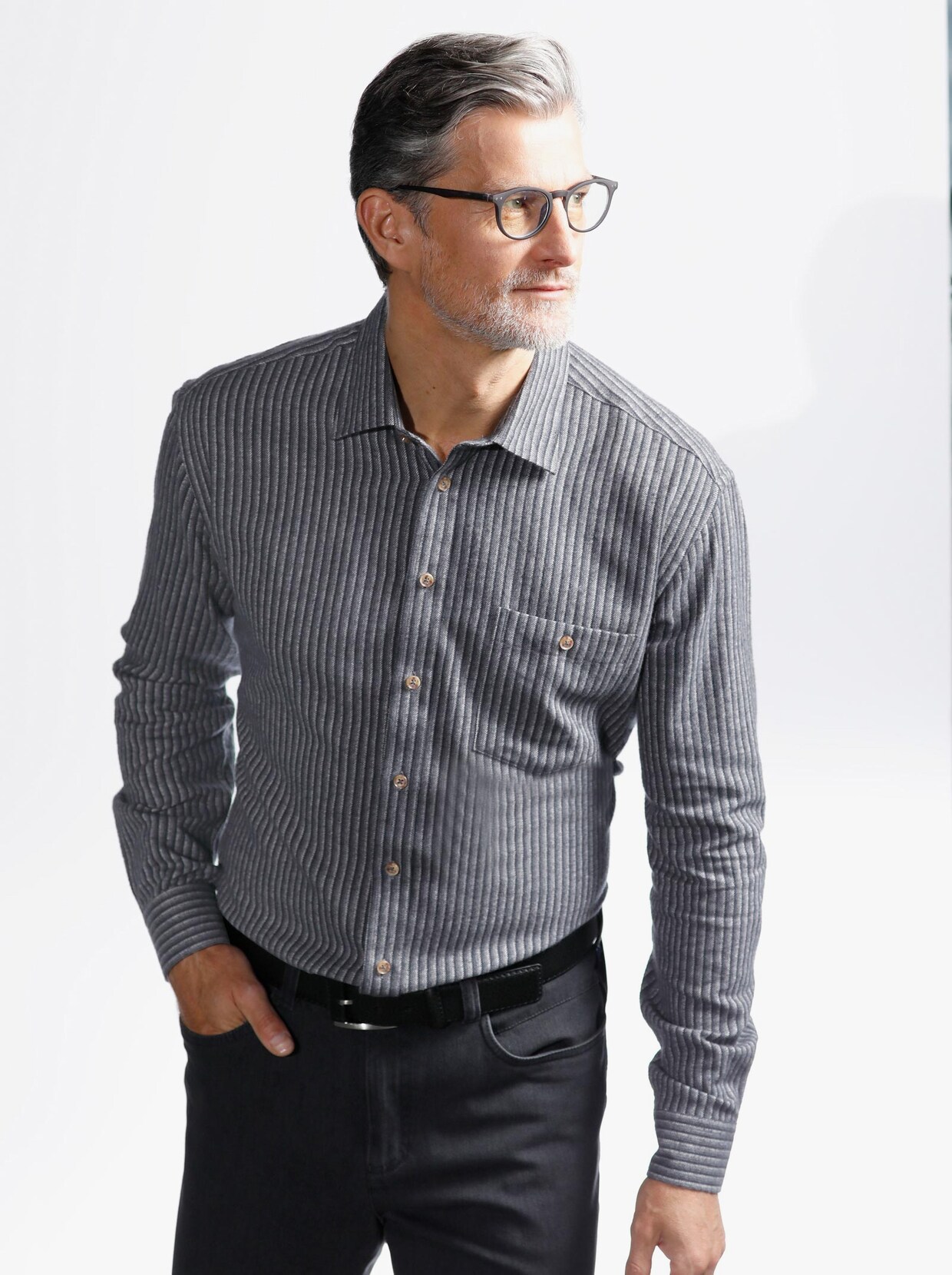 Marco Donati Langarm-Hemd - schwarz-gestreift