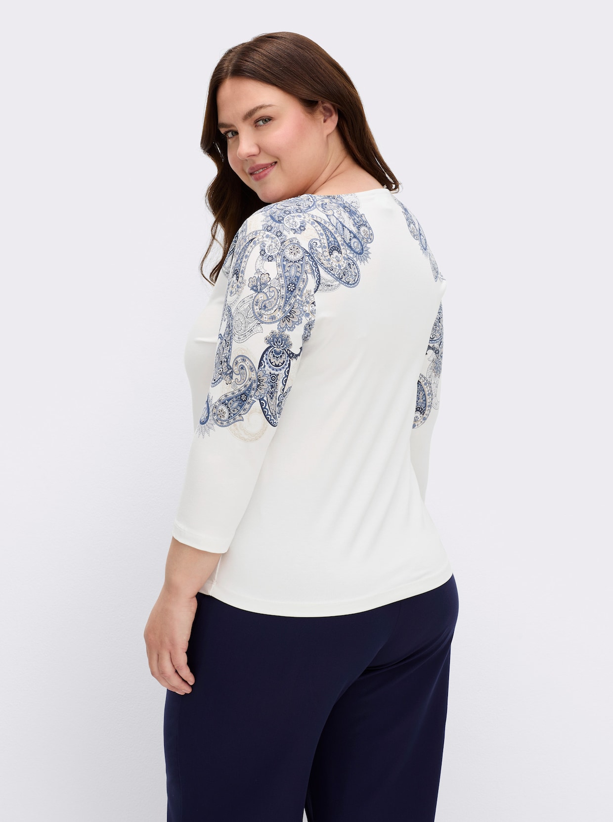 3/4-Arm-Shirt mit Paisley-Druck - ecru-marine-bedruckt