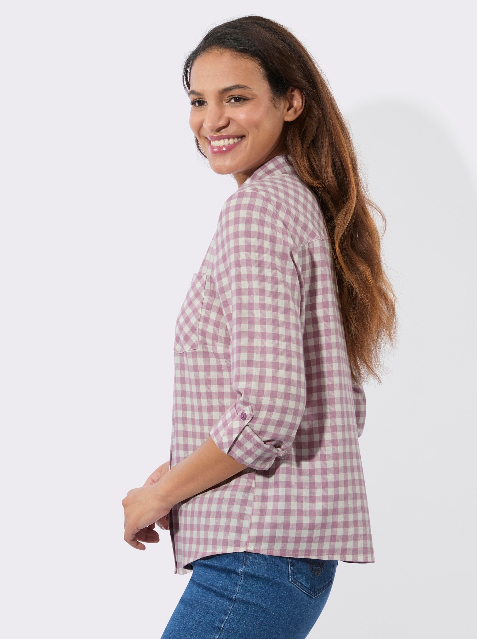 Flanellbluse im Karo-Dessin - mauve-ecru-kariert