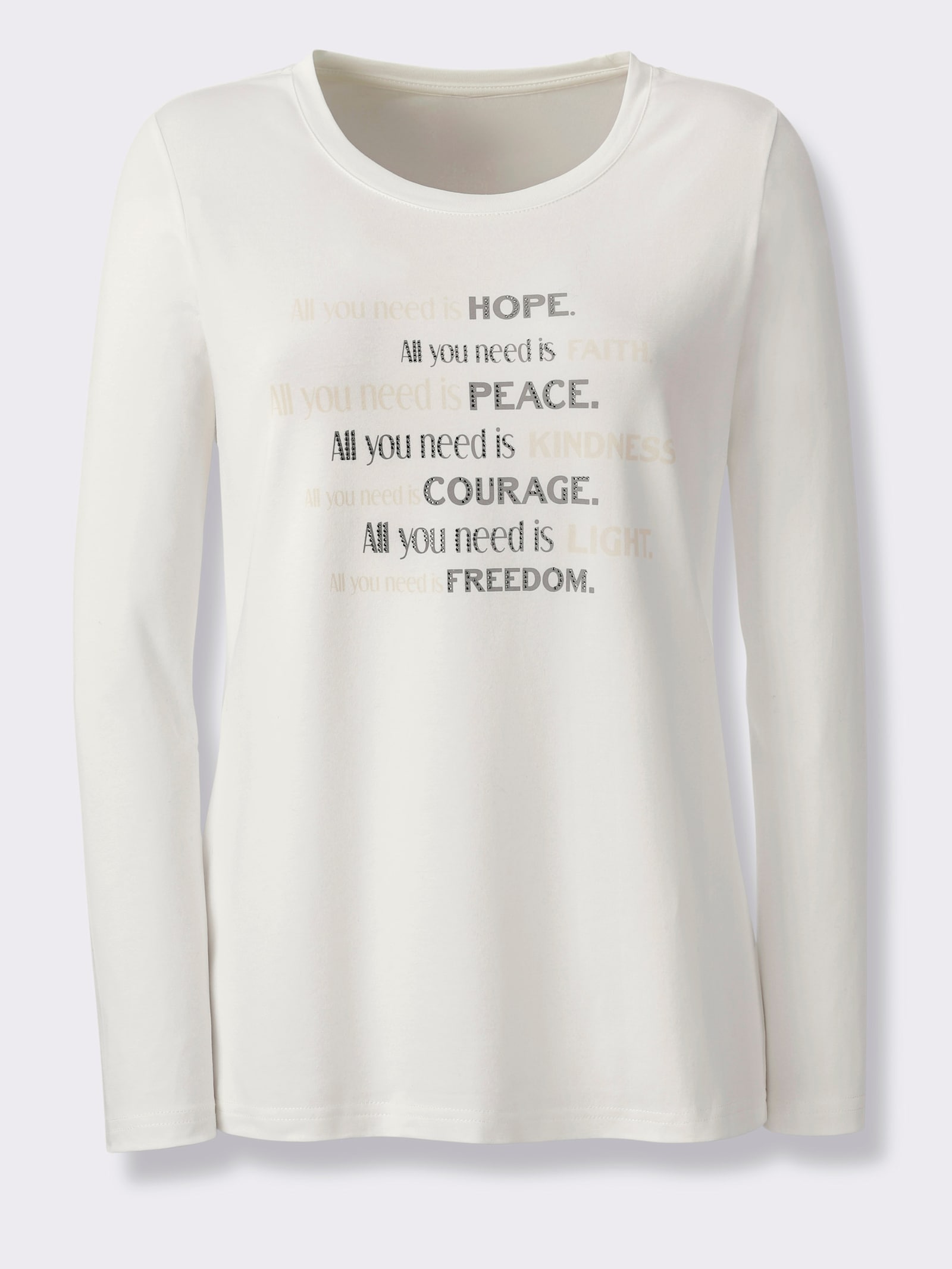 heine Langarmshirt Mit Ziersteinchen - ecru-steingrau-gemustert