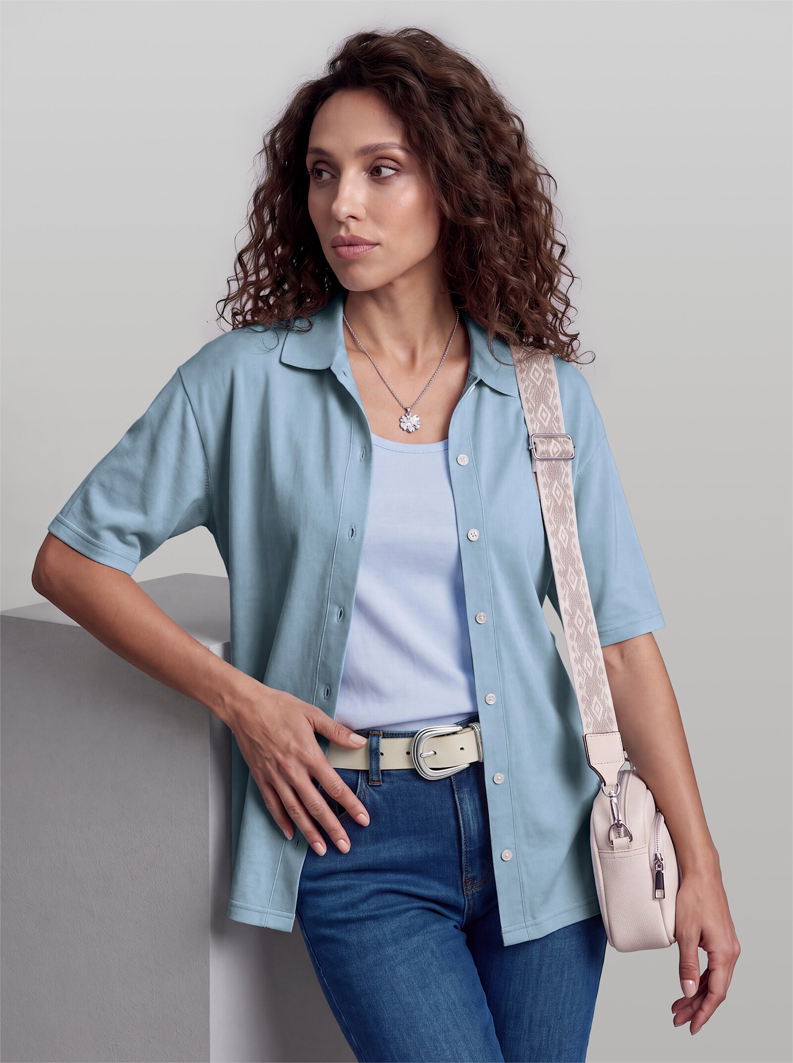 heine Blusenshirt mit Kragen - hellblau