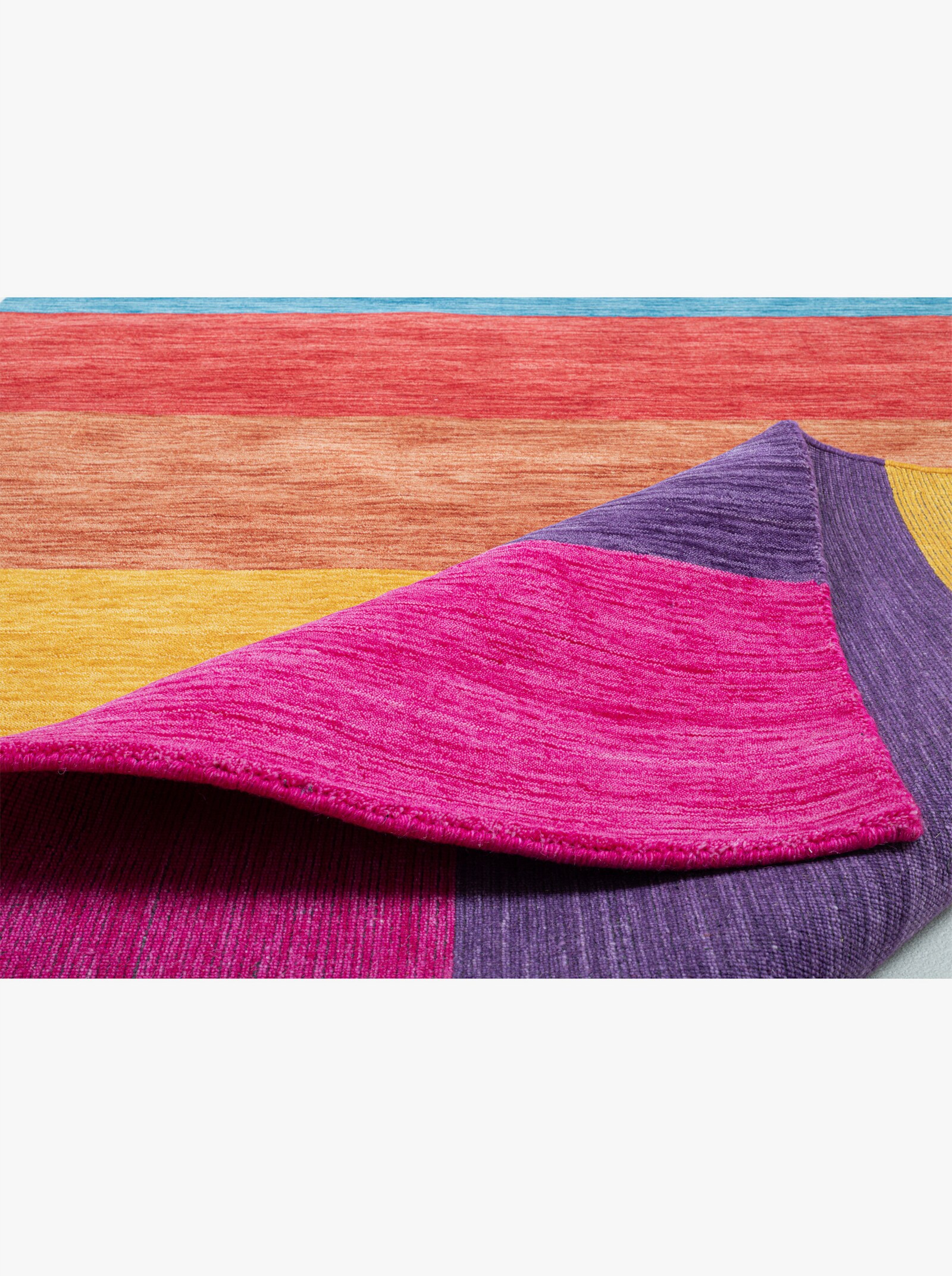 Theko Handwebteppich - pink-blau-gestreift