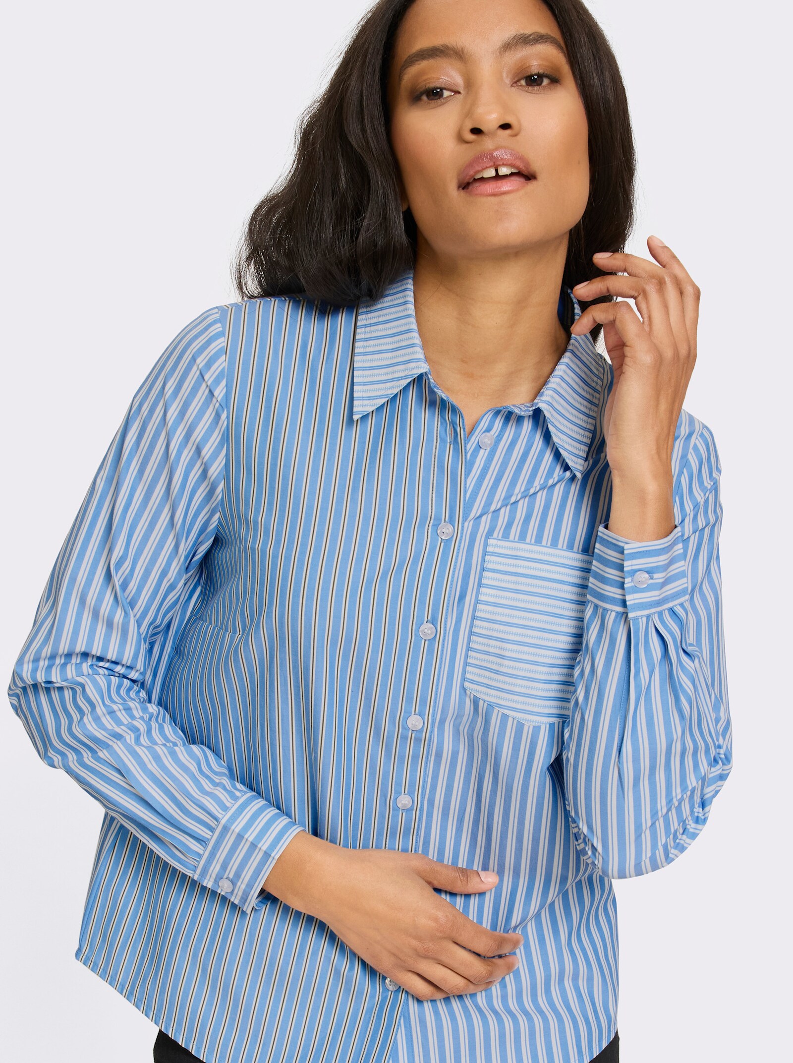 heine Hemdbluse im Streifen-Mix - himmelblau-ecru-gestreift