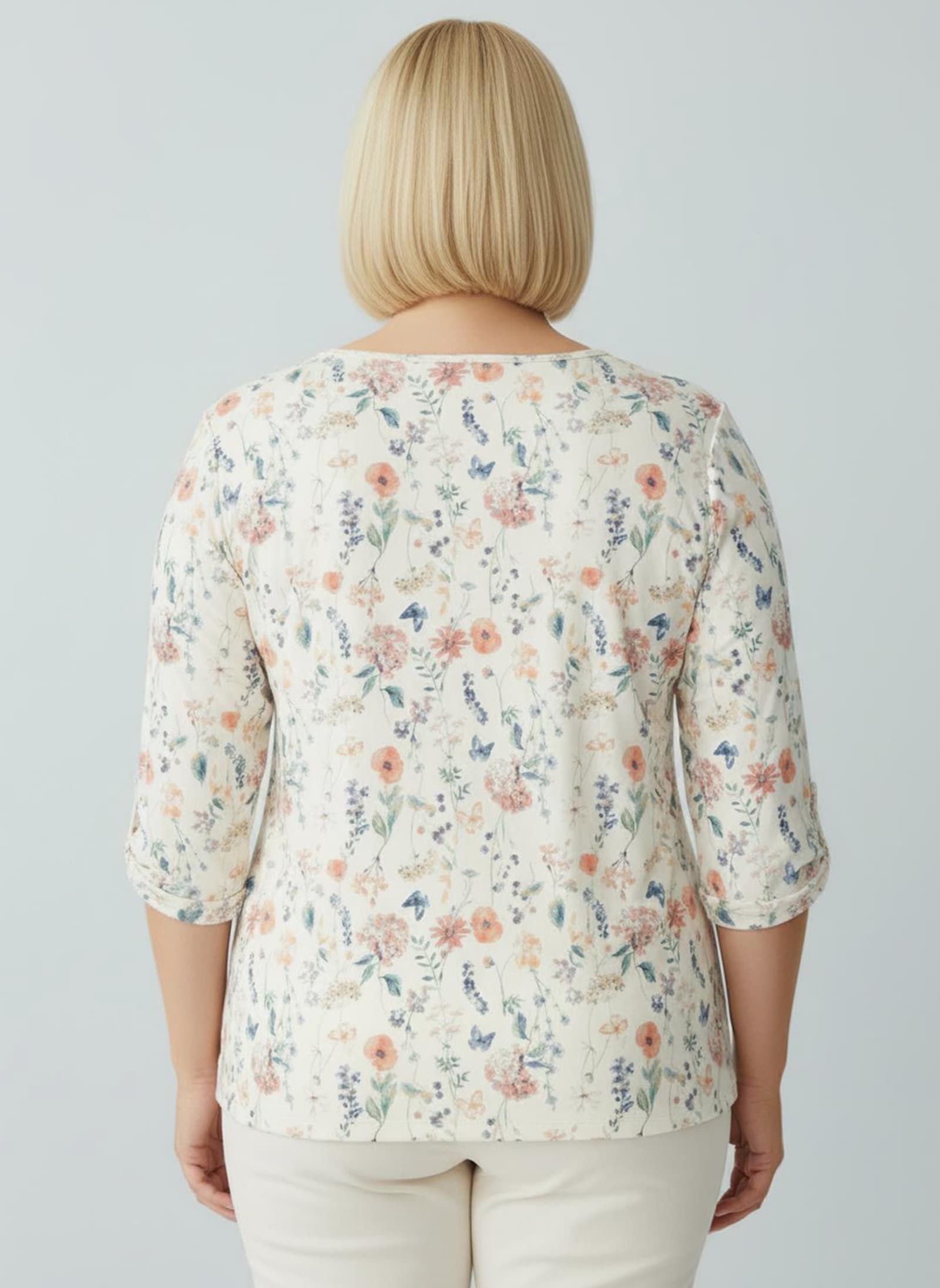 Print-Shirt mit Raffung an den Ärmeln - ecru-flamingo-bedruckt