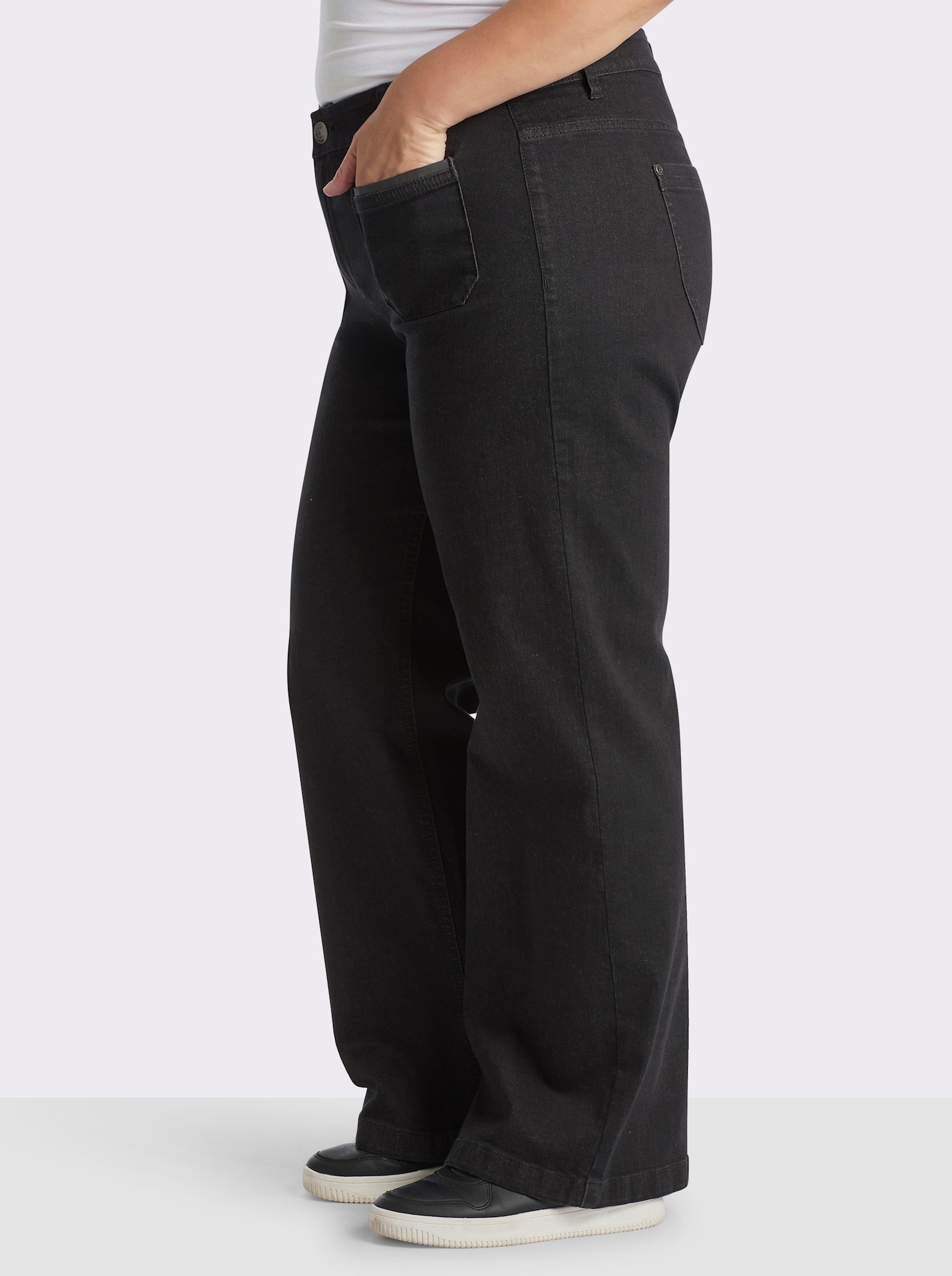 sheego Jeans mit weitem Beinschnitt - black-denim