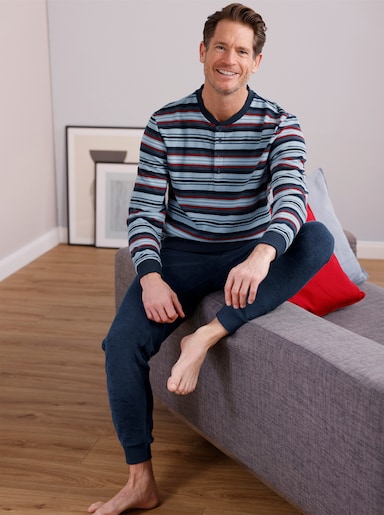 wäschepur men Schlafanzug - dunkelblau-rot-gestreift