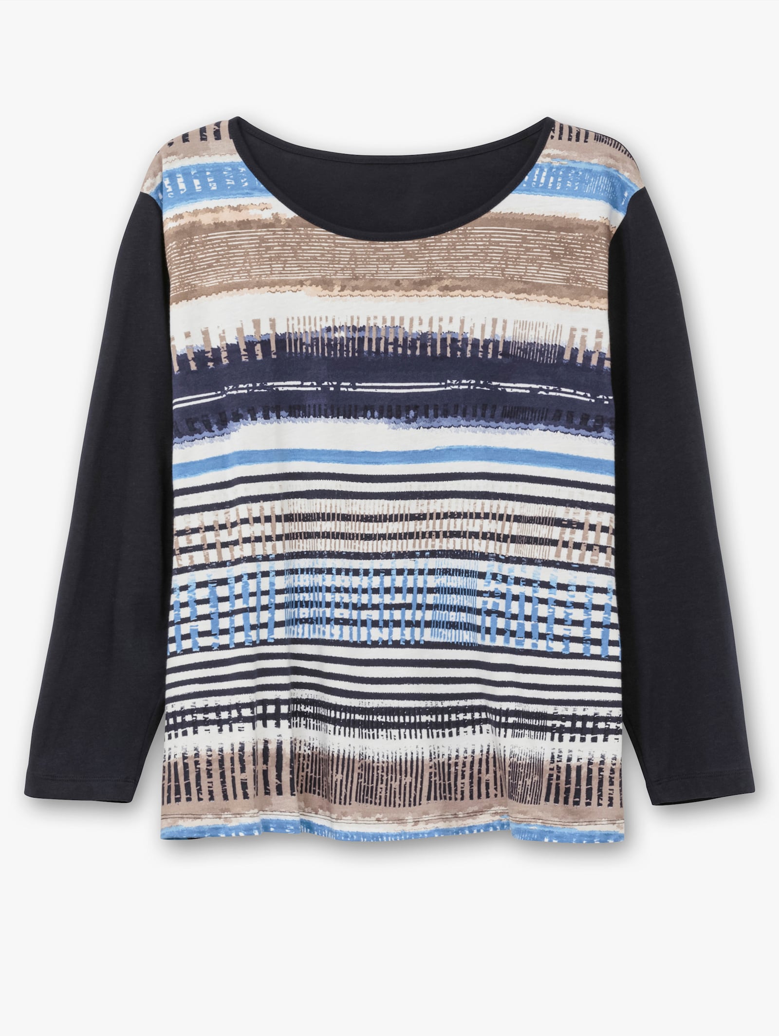 Langarmshirt mit grafischem Muster vorne - marine-gestreift