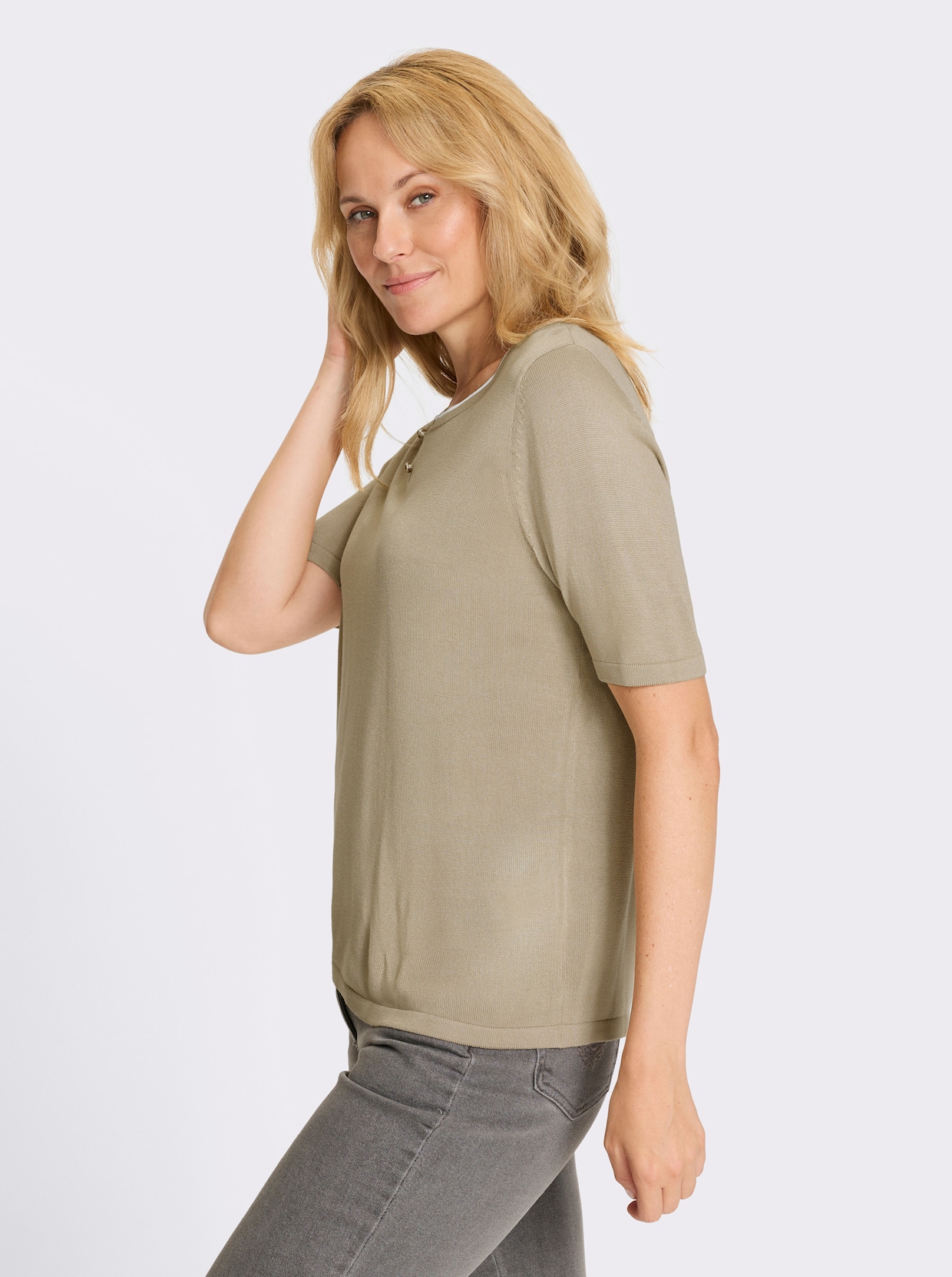 Kurzarmpullover - beige-weiß