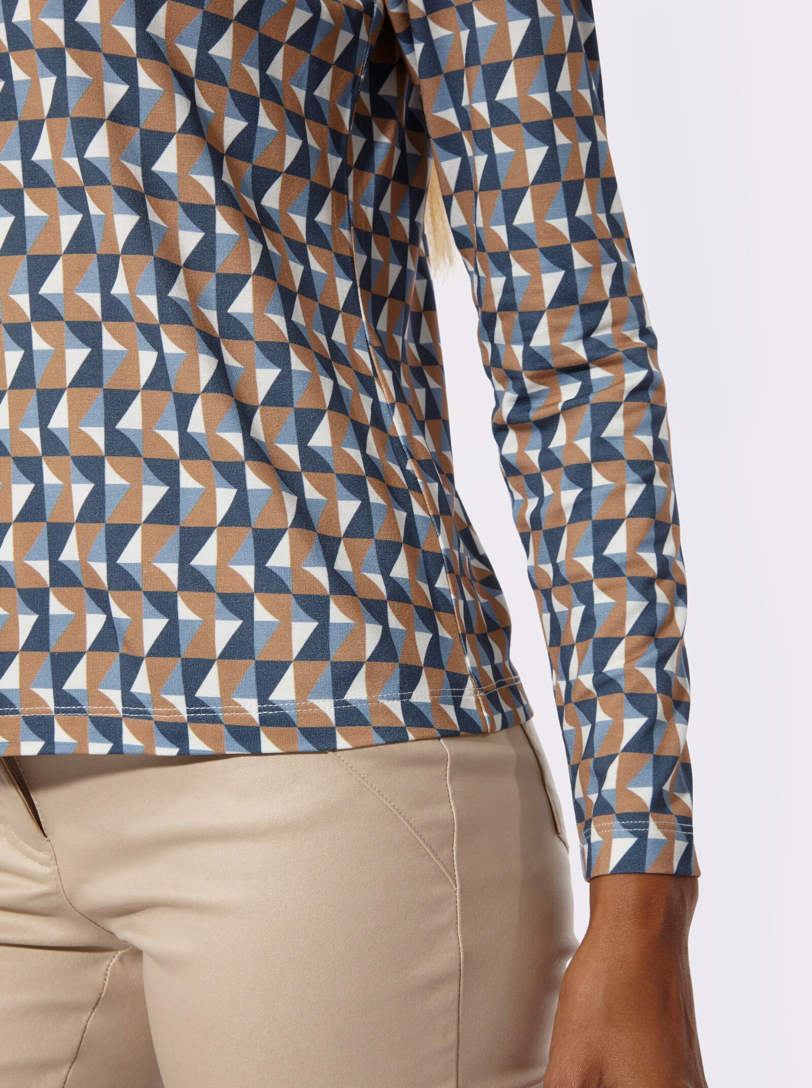 Langarmshirt - camel-bleu-bedruckt