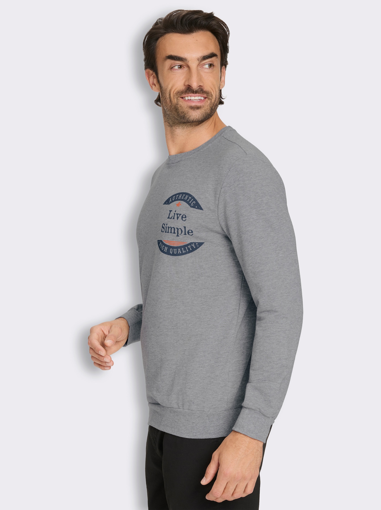 Marco Donati Sweatshirt in Melange-Optik, mit Print - grau-meliert