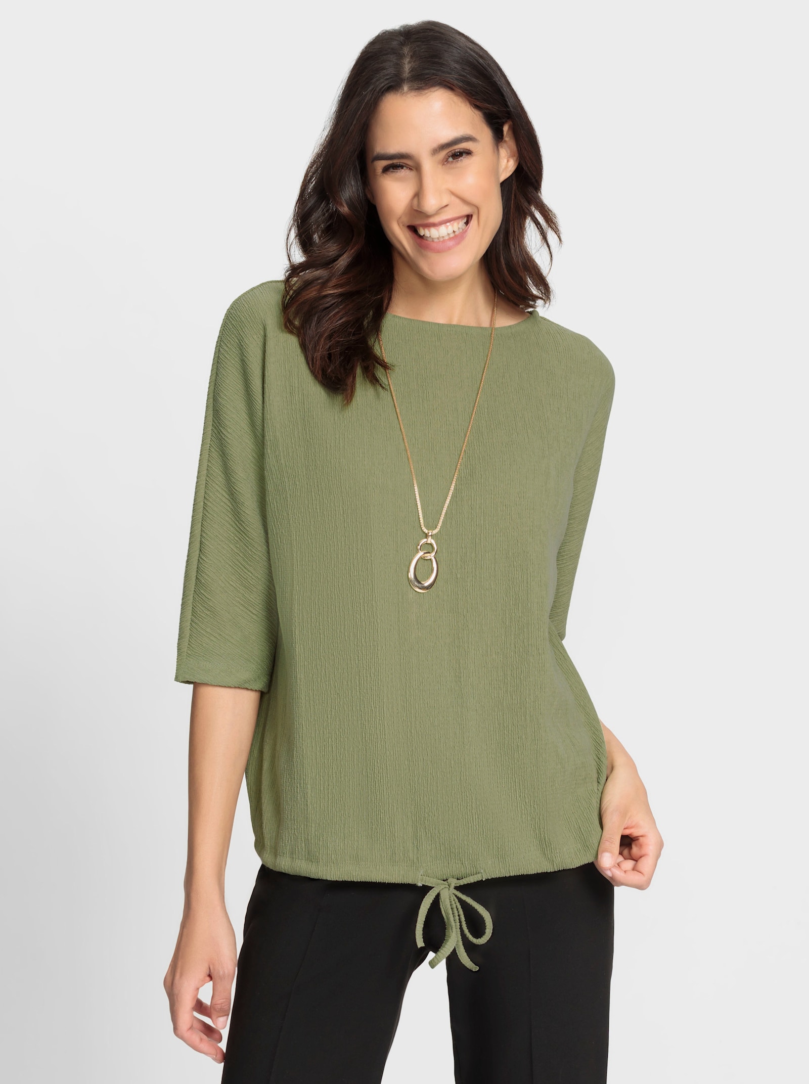 Tričko s netopýřími rukávy a páskem na zavázání - rákosová