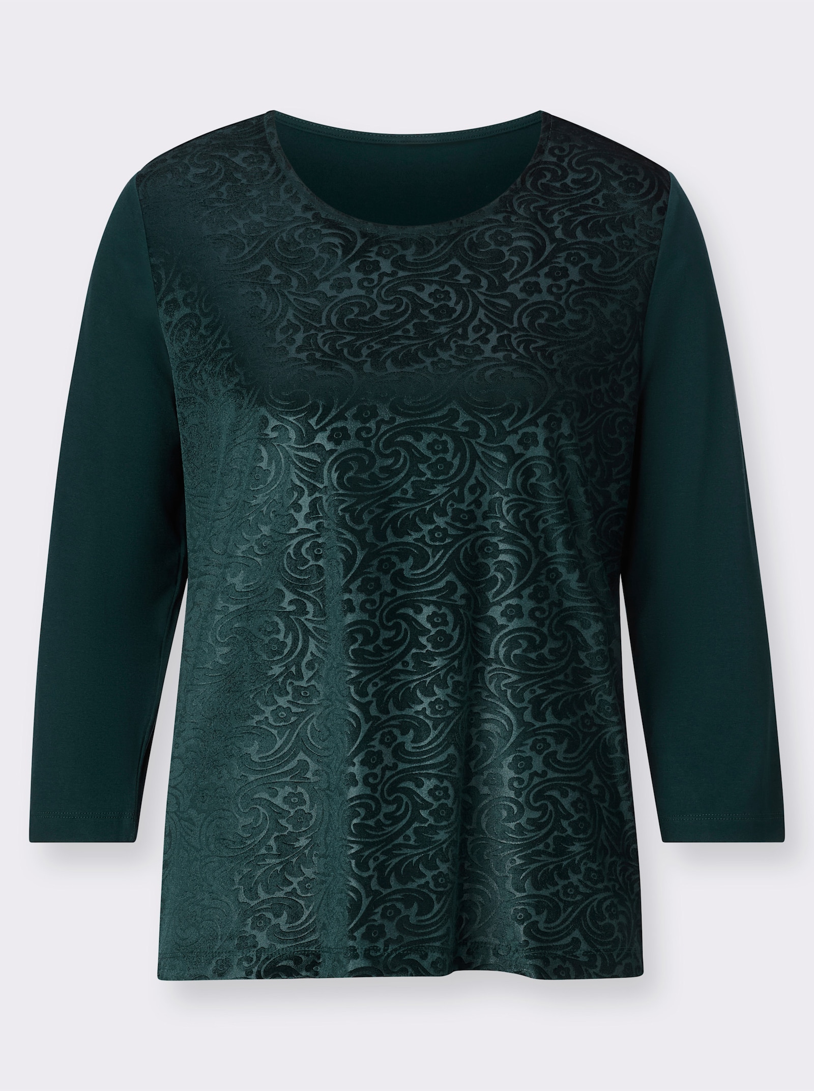 3/4-Arm-Shirt in Samt-Optik - petrol