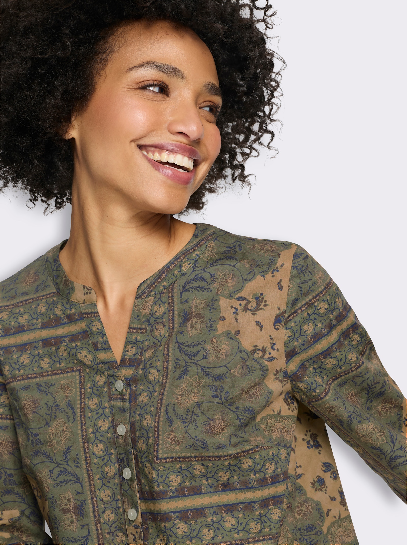 heine Druckbluse mit Floral-Dessin - khaki-camel-bedruckt