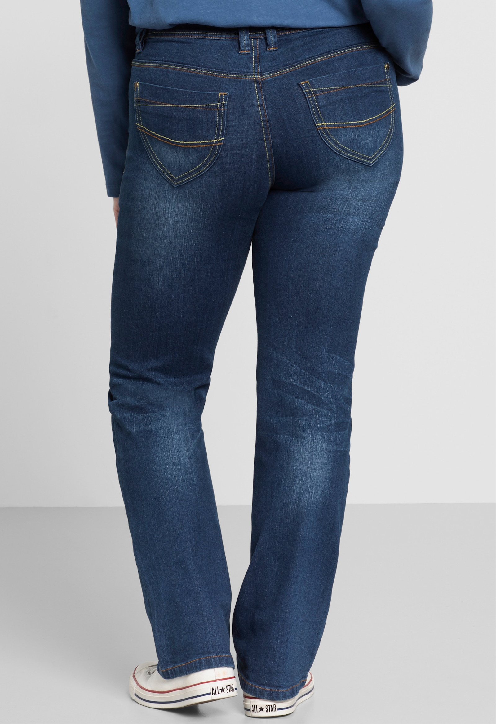 sheego Rechte jeans met used-effecten - blue denim