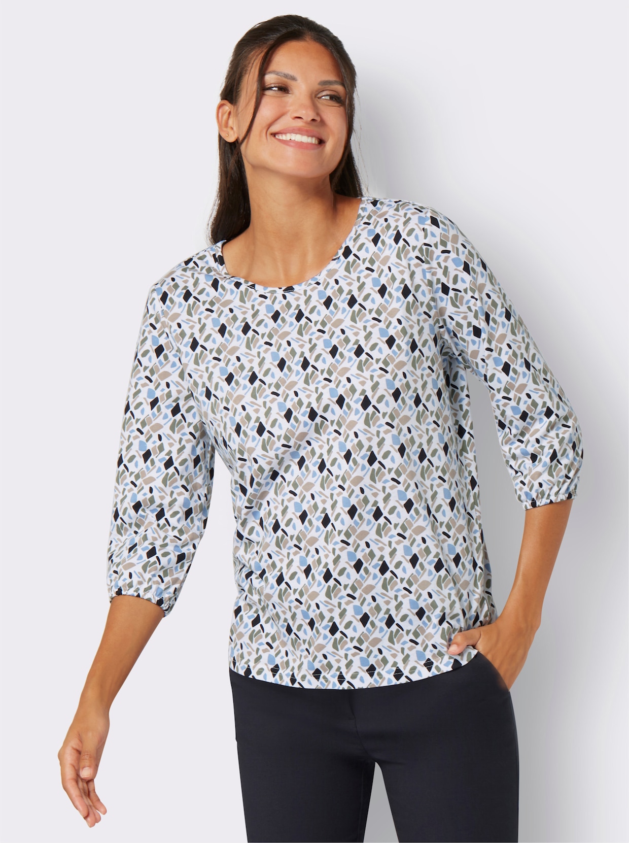 Shirt met 3/4-mouw - ecru/bleu geprint