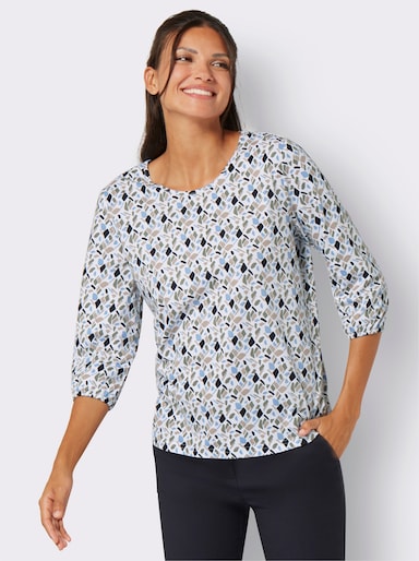 3/4-Arm-Shirt im Grafik-Dessin - ecru-bleu-bedruckt
