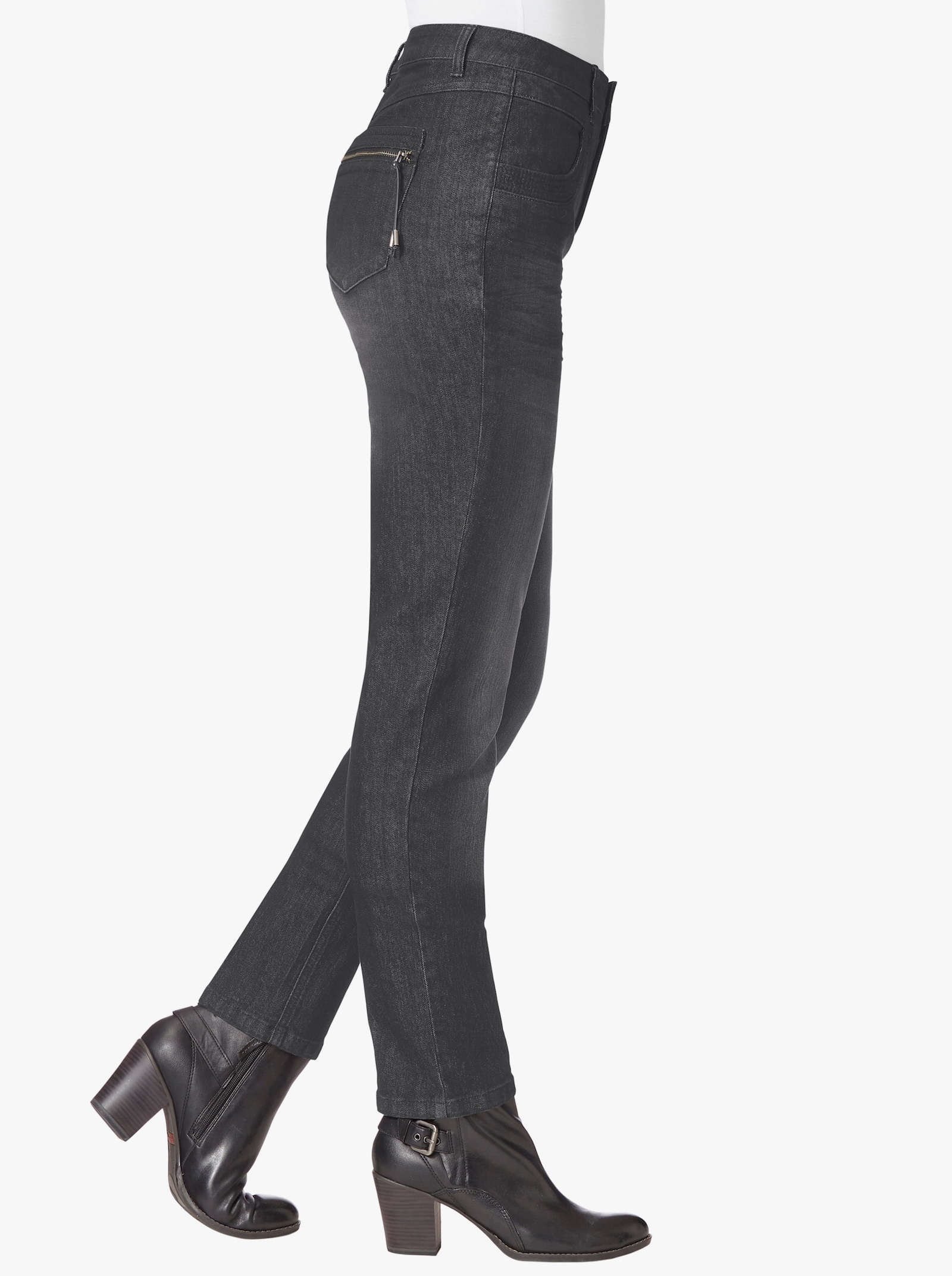 Skinny jeans met rits op achterzakken - antraciet-denim