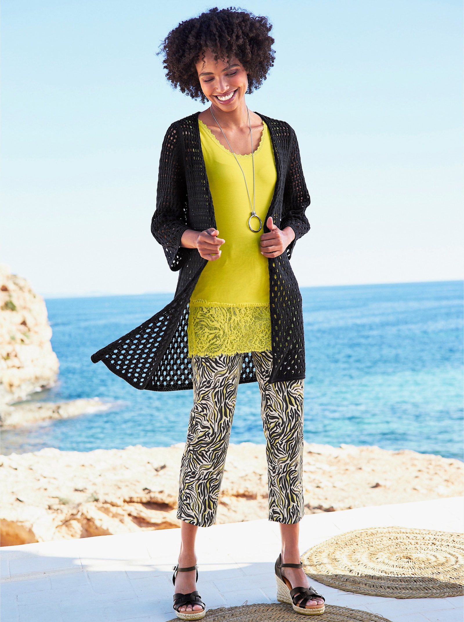 heine 7/8-Jeans in verkürzter Länge - khaki-champagner-bedruckt