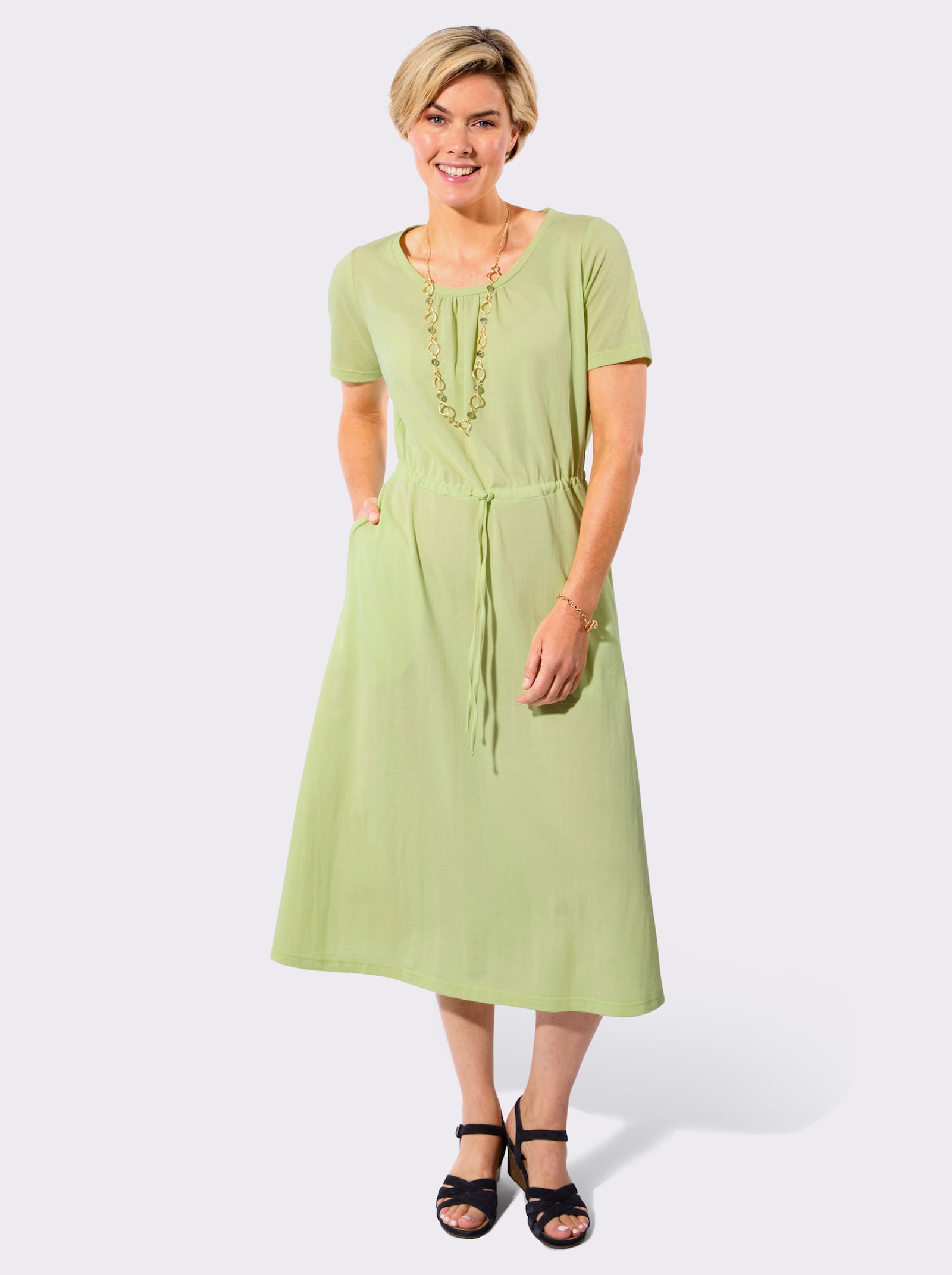 Zomerjurk met gerimpelde hals - pistache