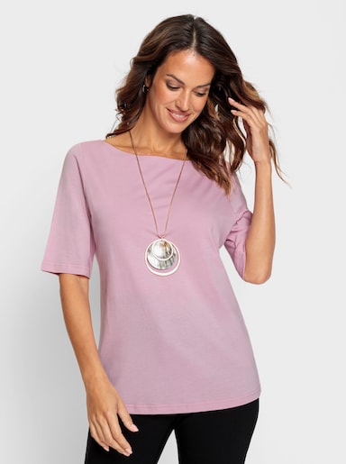 Kurzarmshirt mit U-Boot-Ausschnitt - rosé