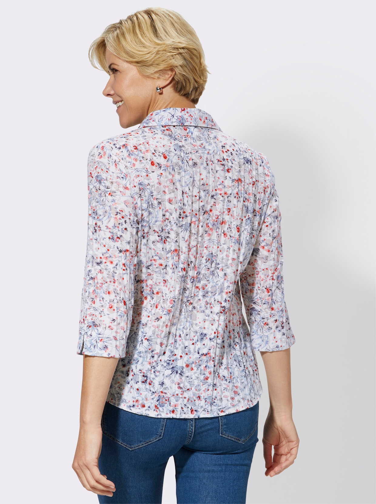 Blouse m. korte mouwen - rood gedessineerd