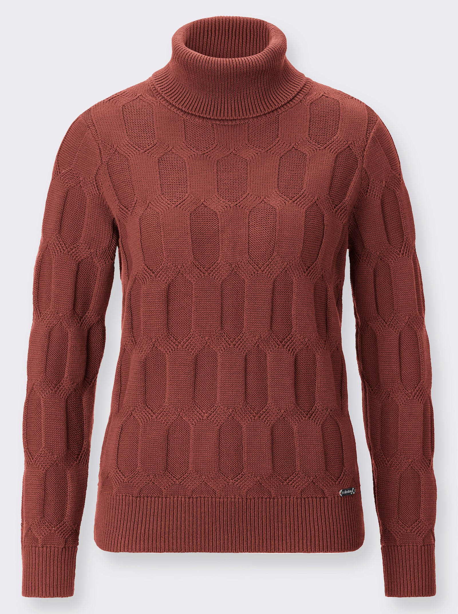 Rollkragenpullover mit Strickmuster - rotbraun