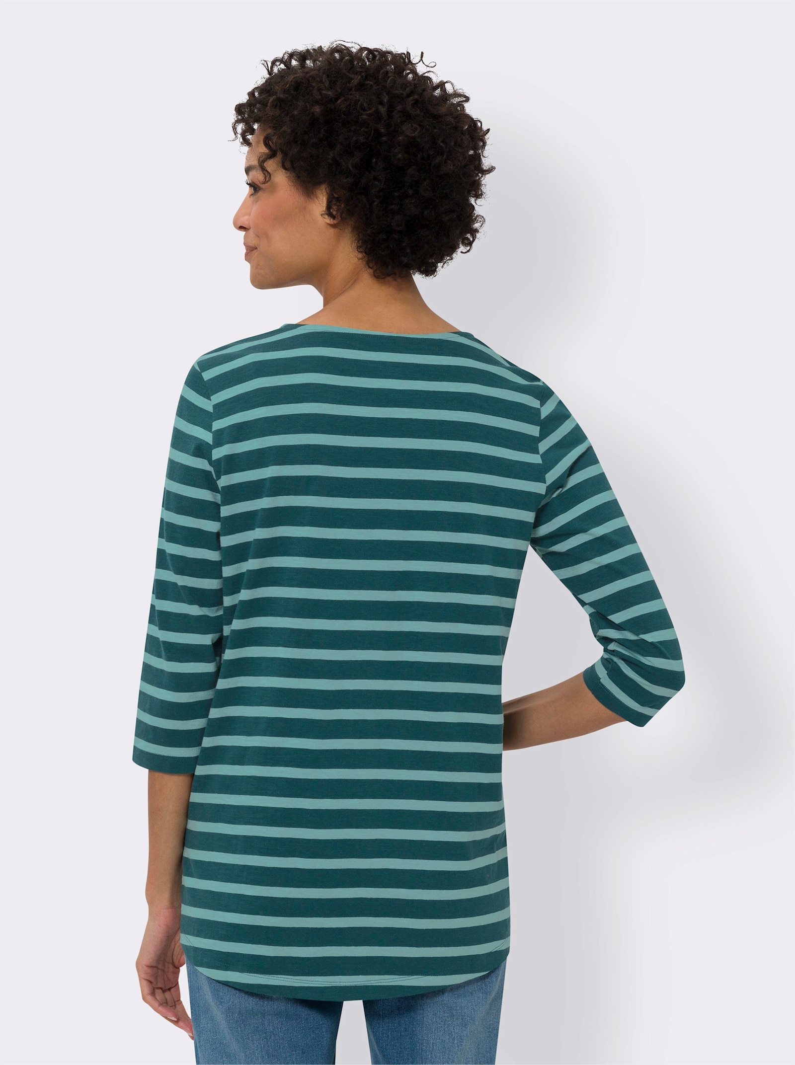 3/4-Arm-Shirt im garngefärbten Streifen-Dessin - petrol-salbei-geringelt