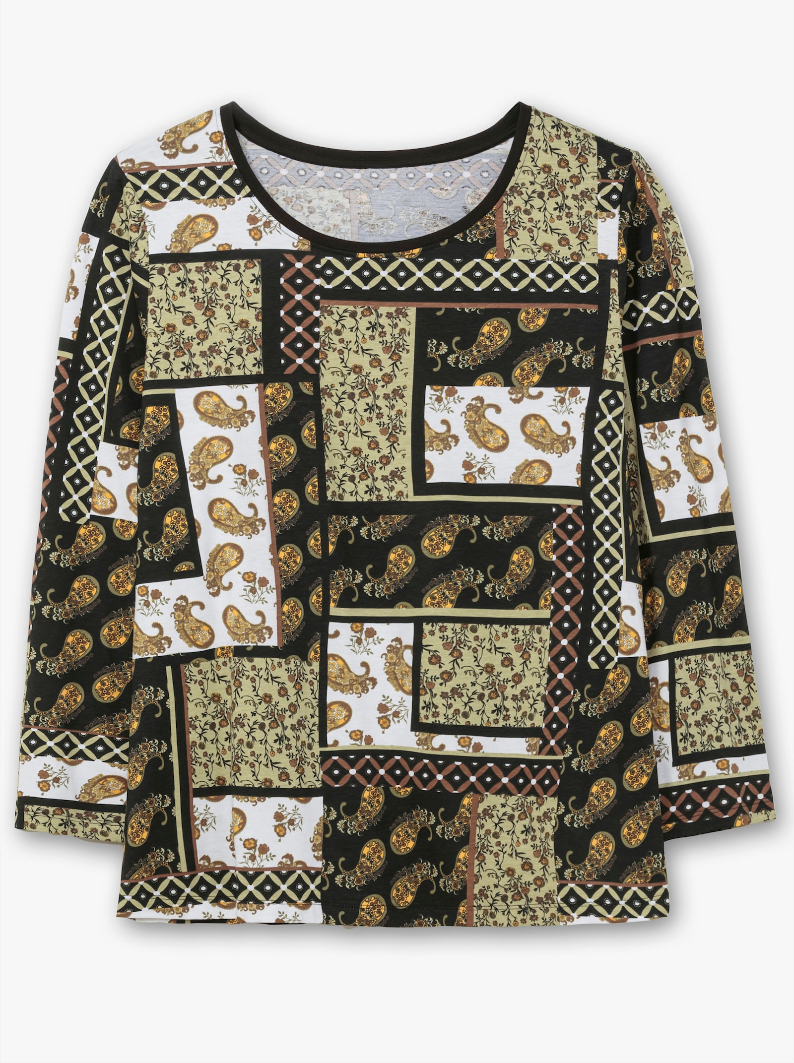 Langarmshirt im Patchwork-Druck - schilf-schwarz-bedruckt