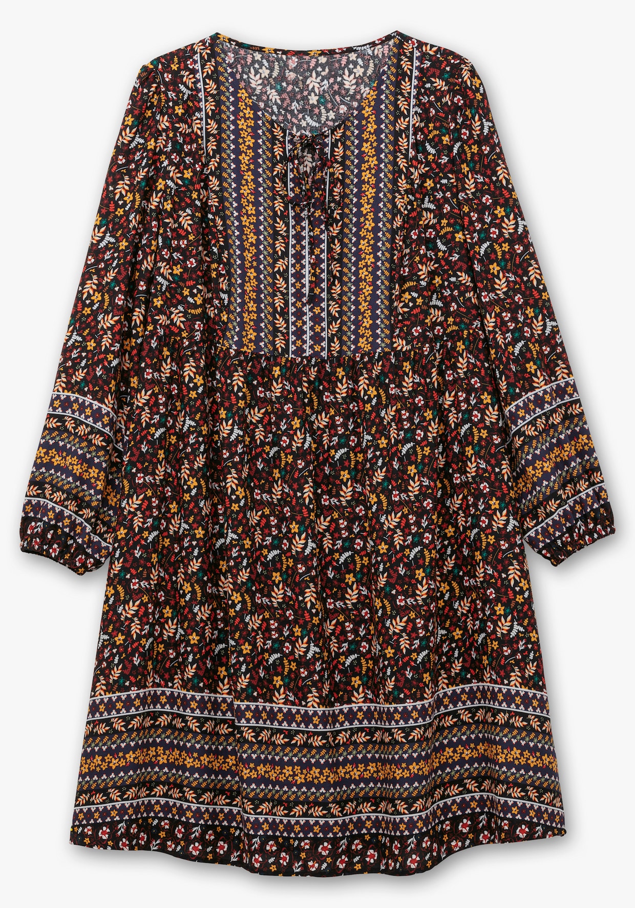 Druckkleid - schwarz-rotbraun-bedruckt