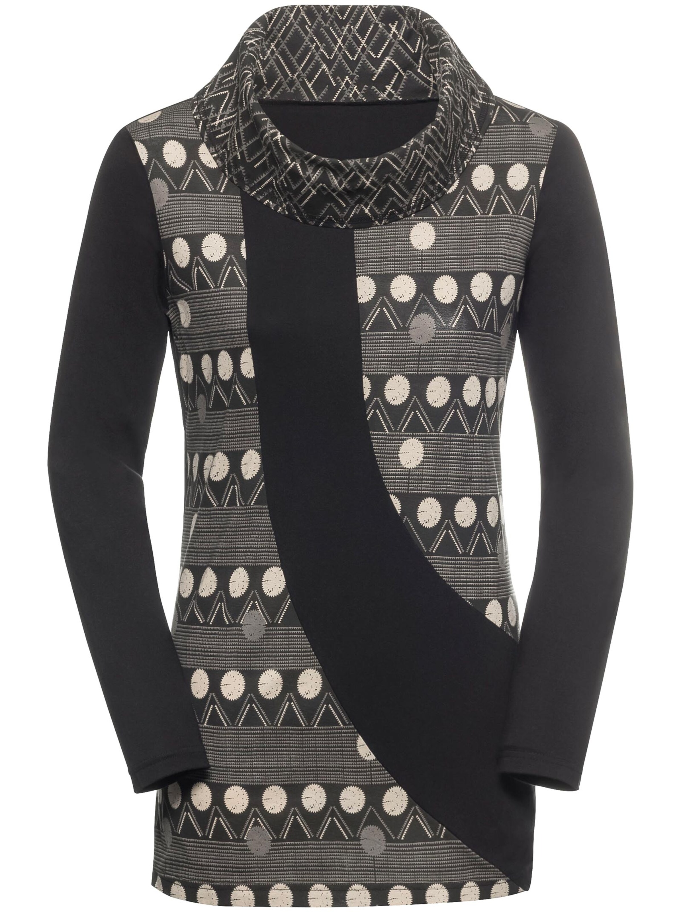Longshirt - schwarz-beige-bedruckt