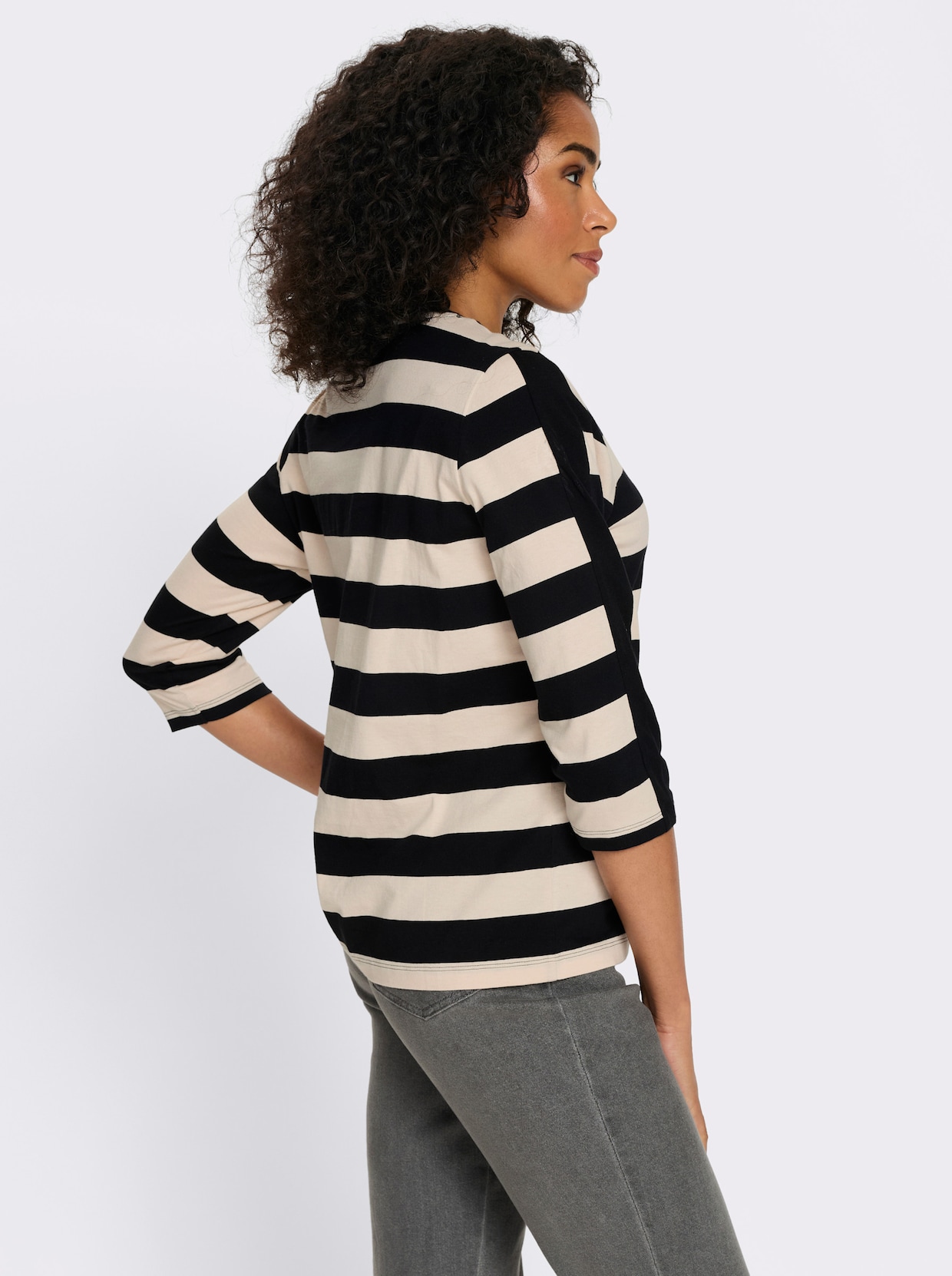 3/4-Arm-Shirt mit garngefärbten Streifen - schwarz-elfenbein-gestreift