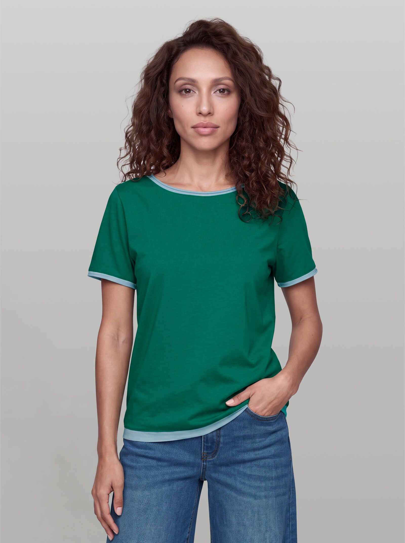 heine Kurzarmshirt mit Rollkanten - grün-hellblau