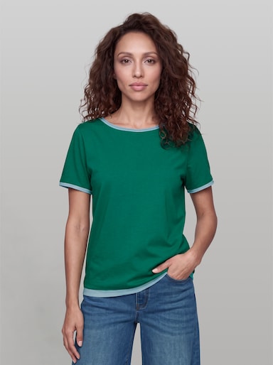 heine Kurzarmshirt mit Rollkanten - grün-hellblau