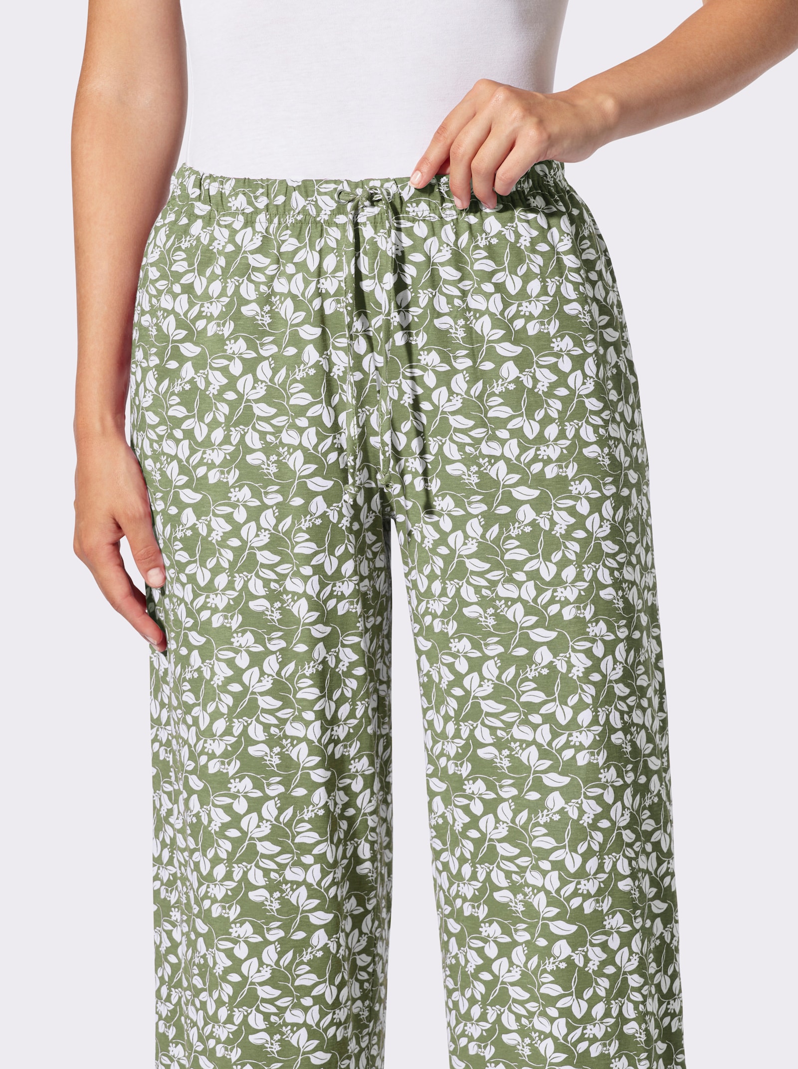 Schlupfhose mit Taschen - schilf-weiß-bedruckt