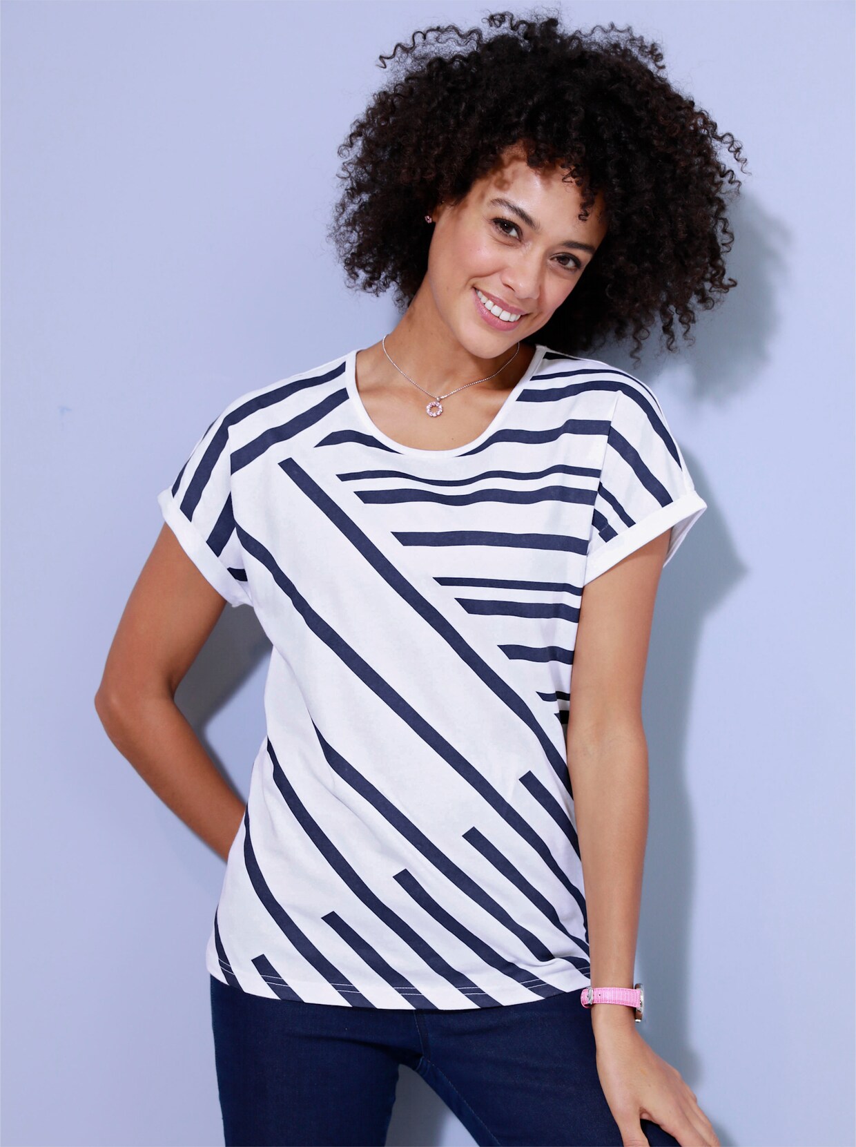 Shirt met korte mouwen - wit/nachtblauw gestreept