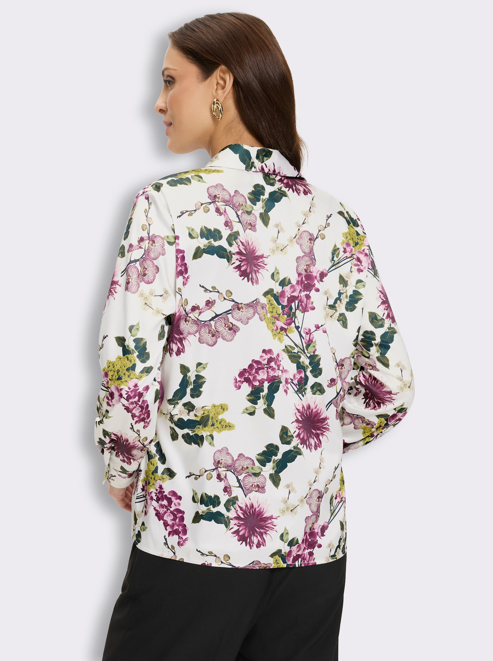 Druckbluse aus Satin-Qualität - ecru-rosé-bedruckt