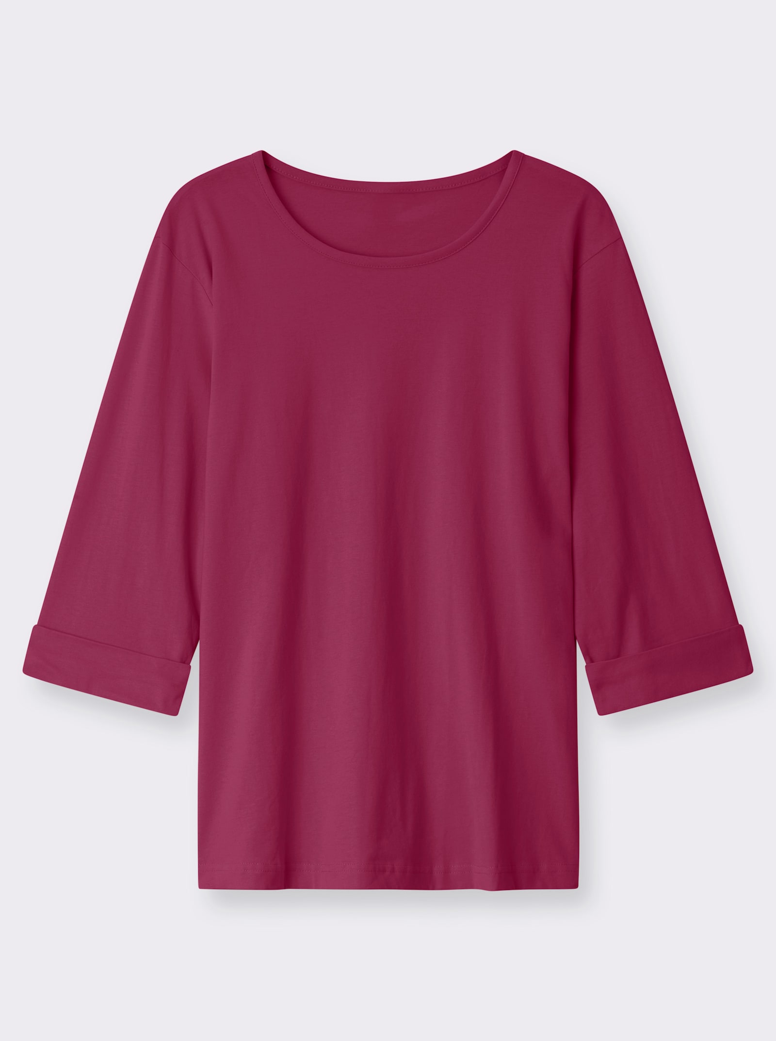 Rundhalsshirt mit 3/4-langen Ärmeln - brombeer