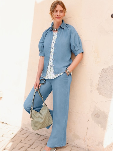 Jeansbluse mit verdeckter Knopfleiste - blue-bleached